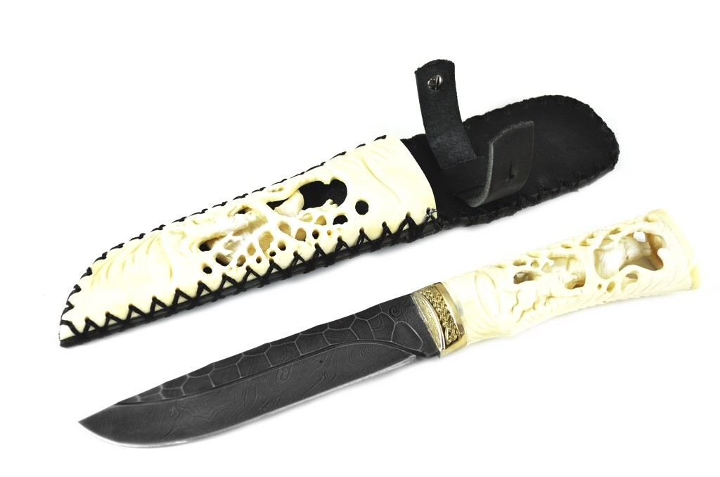 Нож Путник дам. сталь литье кость ножны кость ажур