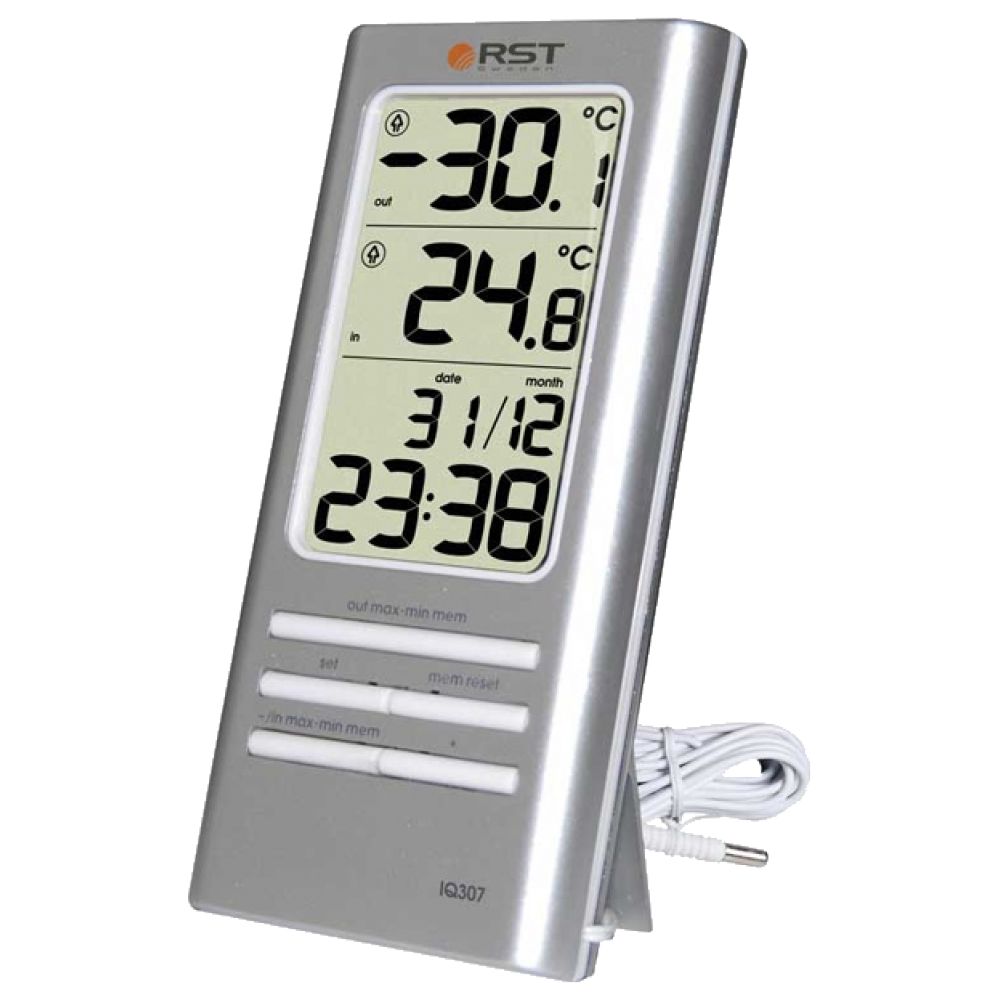 Термометр (дом/улица, часы, серебро) цифровой